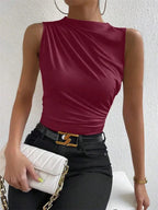 Mock Neck Ruched Tank Top with Slim Fit Stretch Everyday Modern Streetwear Style