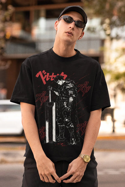 Dark Manga Warrior Oversized Anime Goth Streetwear Graphic Tee