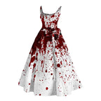 Halloween Splatter Print Flared Swing Dress with Waist Bow