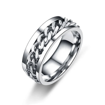 Rotating Chain Band Ring Punk Alternative Statement Fashion Jewelry