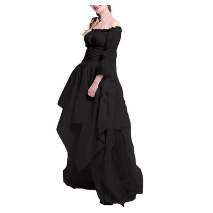 Ethereal Vintage Gothic Ruffle Maxi Dress with Romantic Flowing Silhouette