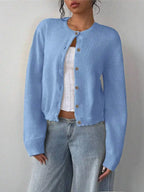 Women's Cropped Crew Neck Relaxed Fit Minimalist Knit Sweater