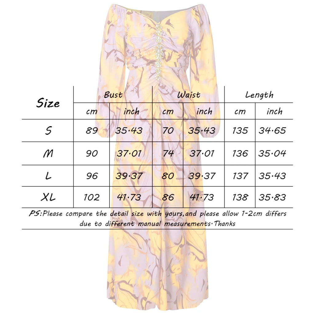 Printed Pleated Maxi Dress with Long Sleeves and Side Slit