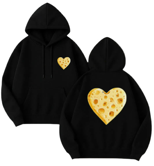 Loose Fit Heart Graphic Fleece Hoodie for Casual Streetwear and Everyday Layering