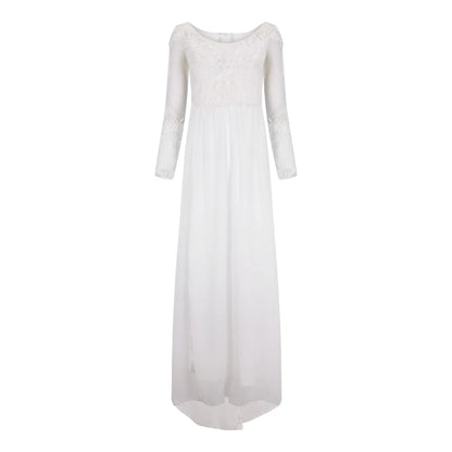 Flowing Lace Bodice Maxi Dress With Sheer Detail And Side Slit