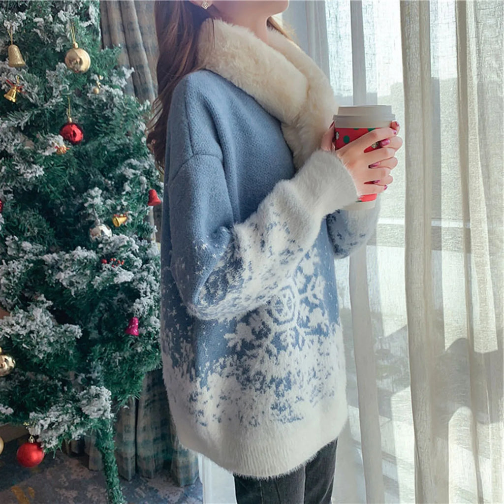 Women's Oversized Turtleneck Nordic Pattern Thick Knit Winter Sweater