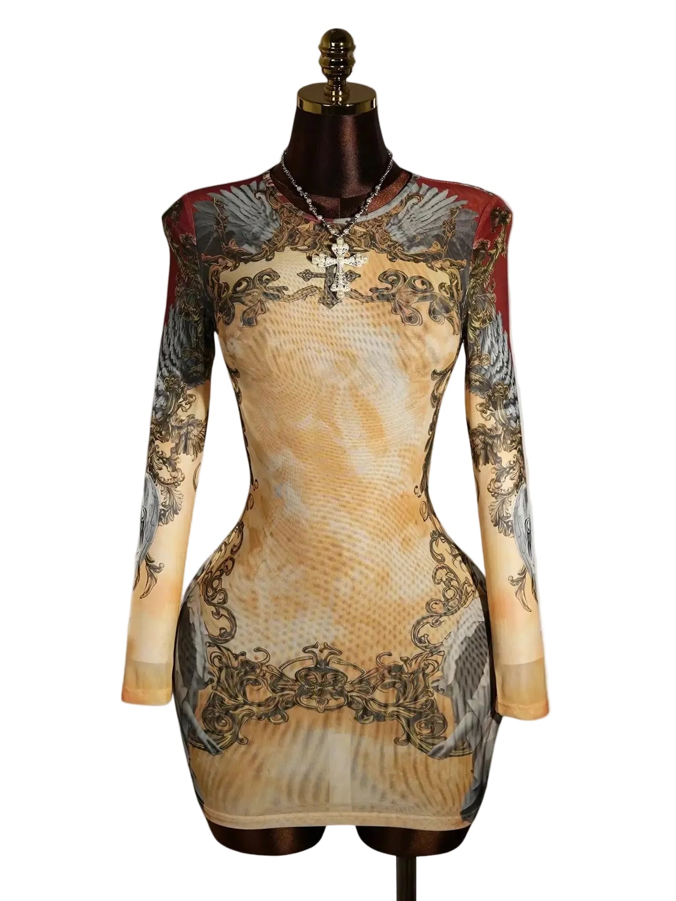 Mesh Panel Gothic Bodycon Dress with Edgy Streetwear Style
