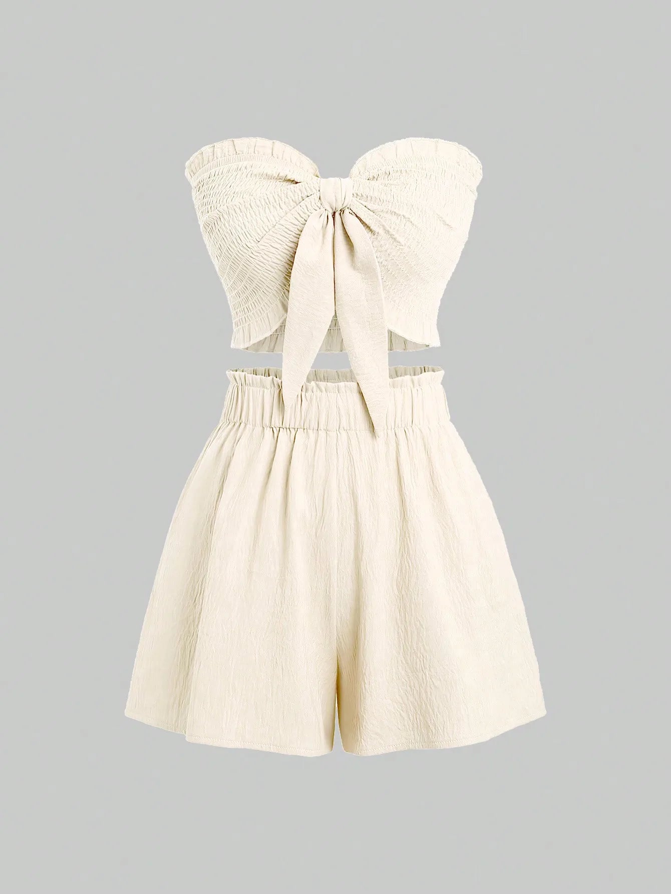 Front Knot Strapless Top and Shorts Summer Casual Co-Ord Set
