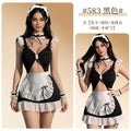 Playful Black and White Ruffled Maid Cosplay Costume with Apron and Matching Accessories
