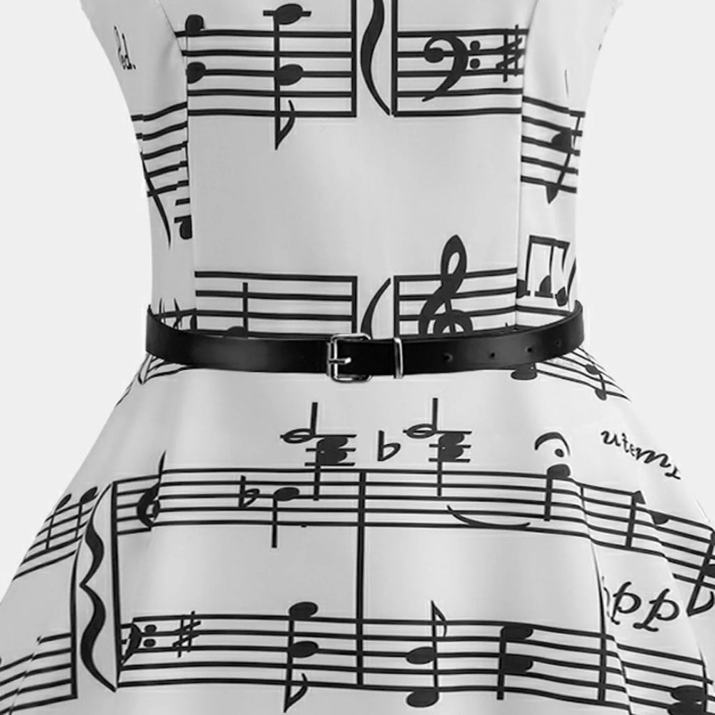 Sleeveless Fit And Flare Midi Dress With Graphic Inspired Print