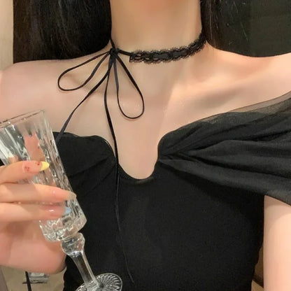 Delicate Lace Bow Choker Necklace for Gothic and Dark Feminine Looks
