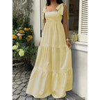 Square Neck Sleeveless Maxi Dress with Open Back and Tie Detail