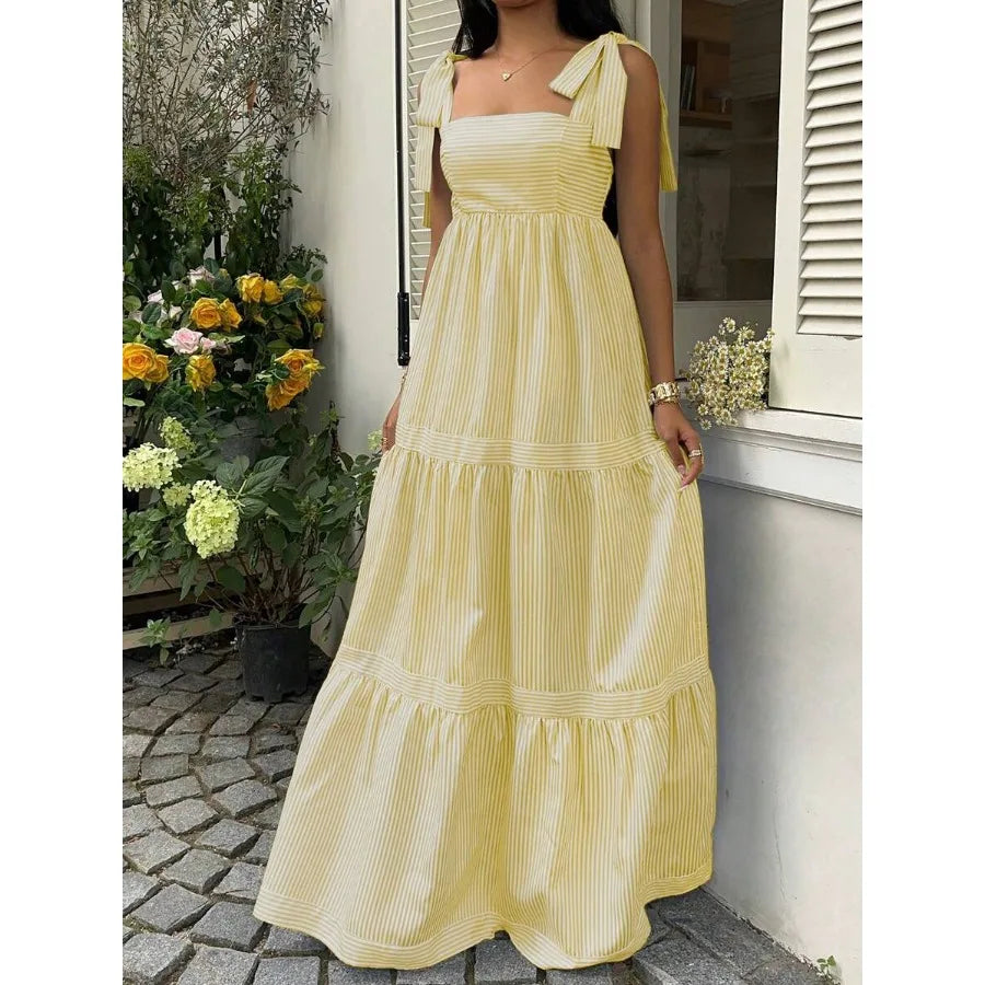 Square Neck Sleeveless Maxi Dress with Open Back and Tie Detail