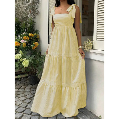 Square Neck Sleeveless Maxi Dress with Open Back and Tie Detail