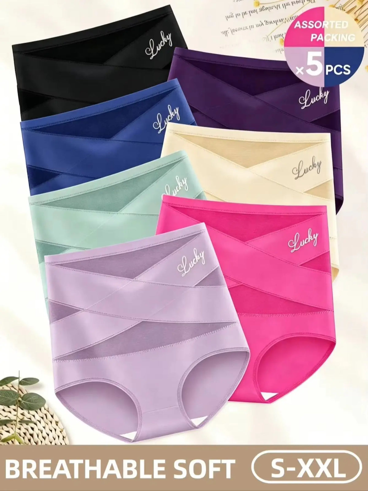 5-Pack High-Waisted Brief Panties with Geometric Mesh Panel Detailing