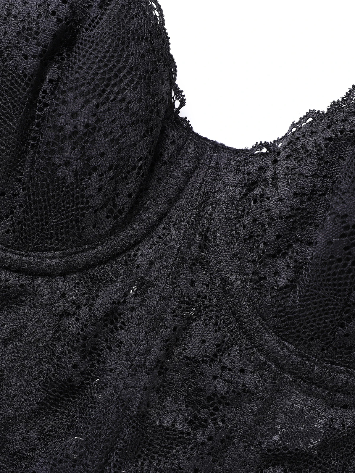 Midnight Black Floral Lace Cropped Bustier with Adjustable Bow-Tie Straps