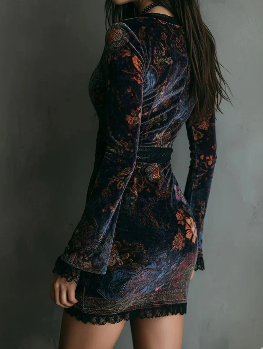 Dark Floral Mesh Gothic Mini Dress with Alternative Nightwear Aesthetic