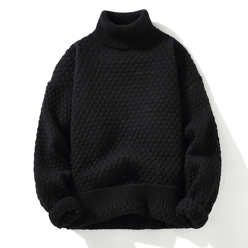 Men's Textured High Neck Relaxed Fit Contemporary Knit Sweater Pullover