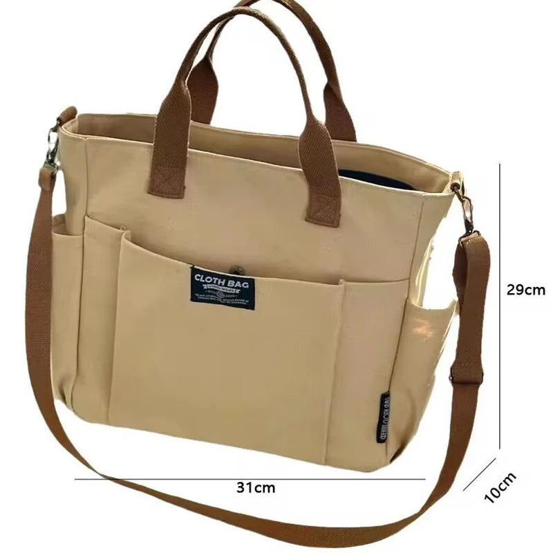 Minimal Canvas Tote Shoulder Crossbody Bag with Large Capacity Design