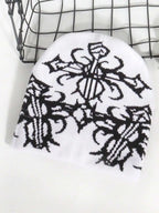 Abstract Jacquard Acrylic Knit Beanie for Modern Streetwear Casual Winter Everyday Fashion Style