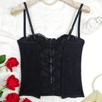 Romantic White Sheer Lace Camisole with Delicate Straps and Front Lacing