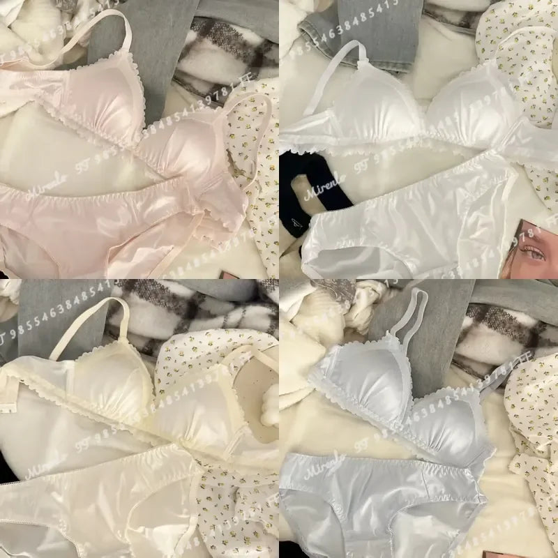 Lustrous Liquid-Satin Triangle Bralette and Matching Scalloped Brief Intimates Set