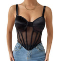 Sheer Mesh Bustier Corset Top with Structured Cups and Satin-Inspired Panels