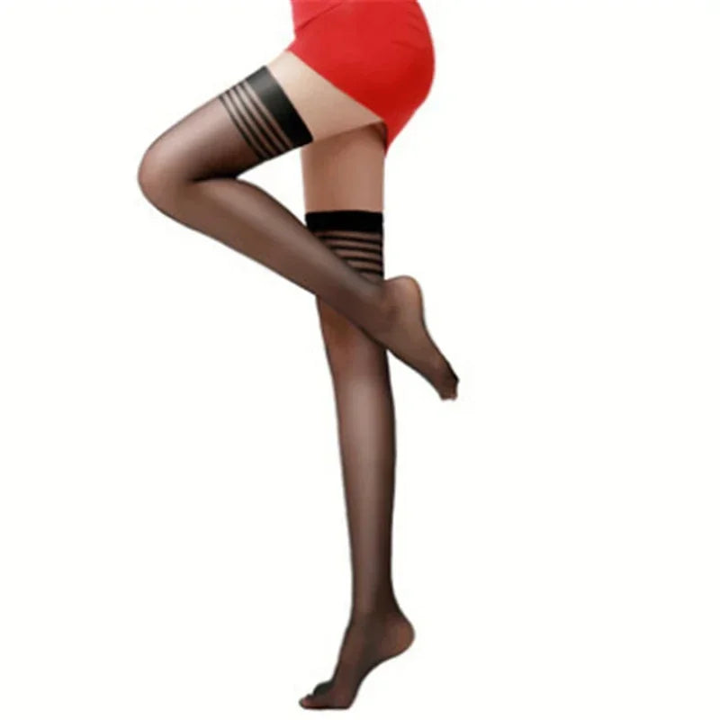Ultra Thin Sheer Thigh High Stockings with Smooth Gloss Finish and Stay-Up Design