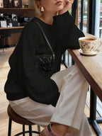 Women's Minimalist Crew Neck Knit Sweater with Relaxed Long Sleeve Silhouette