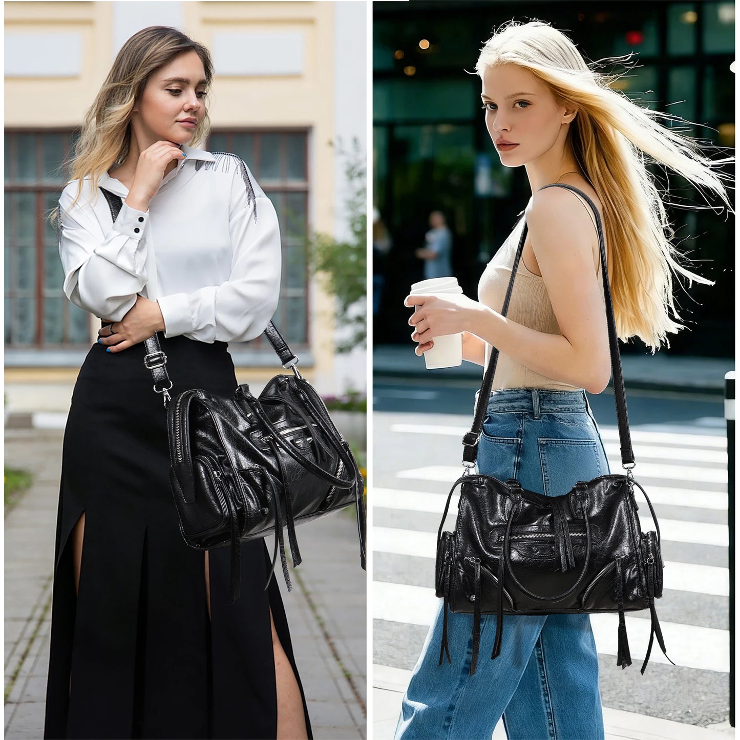 Vintage Inspired Rivet Tote Bag with Tassel Accents Y2K Streetwear Style