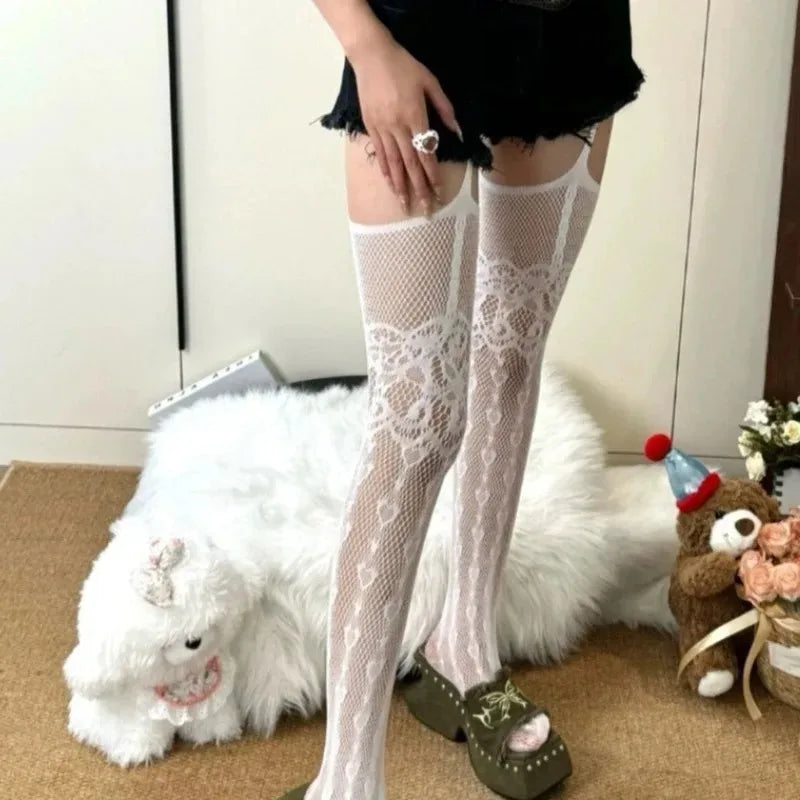 Lace Trim Thigh High Stockings Y2K Gothic Alternative Fashion Legwear