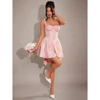 Blush Pink Textured Princess Mini Dress with Statement Back Bow