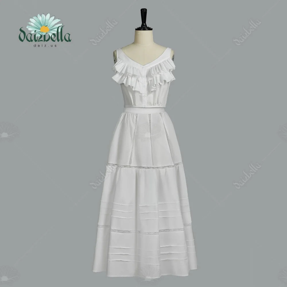 Women's Vintage Inspired High Neck Dress Set with Layered Skirt and Long Sleeve Design