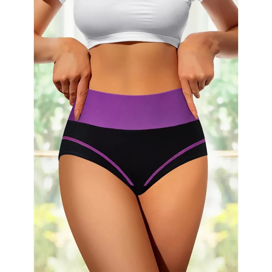 4-Piece Women’s High-Waisted Briefs Set with Contrast Waistbands, Full-Coverage Silhouette and Assorted Colors