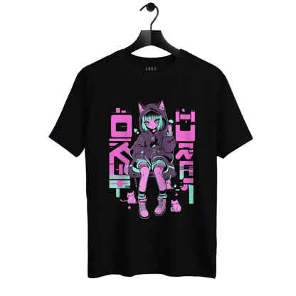Anime Goth Retro Graphic Shirt with Pixel Manga Streetwear Artwork