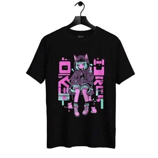 Anime Goth Retro Graphic Shirt with Pixel Manga Streetwear Artwork