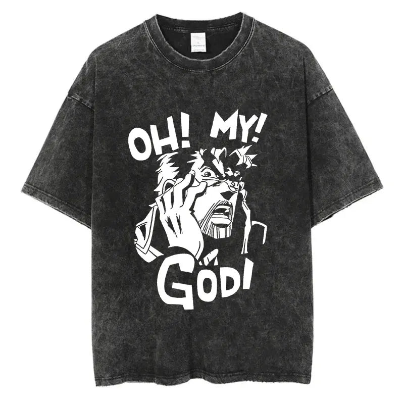 Anime Goth Graphic Streetwear Oversized Washed Cotton Statement T-Shirt