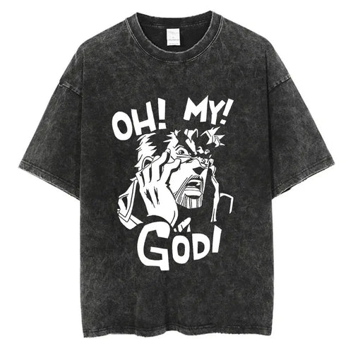 Anime Goth Graphic Streetwear Oversized Washed Cotton Statement T-Shirt - BigCat Streetwear
