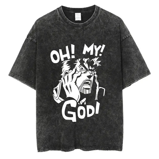 Anime Goth Graphic Streetwear Oversized Washed Cotton Statement T-Shirt