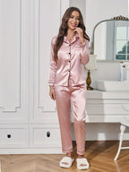 Classic Red Long-Sleeve Pajama Set with Tailored White Piping