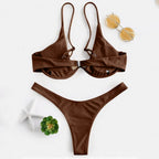 Vibrant Red Underwire Bikini with Plunging V-Notch and High-Cut Bottom