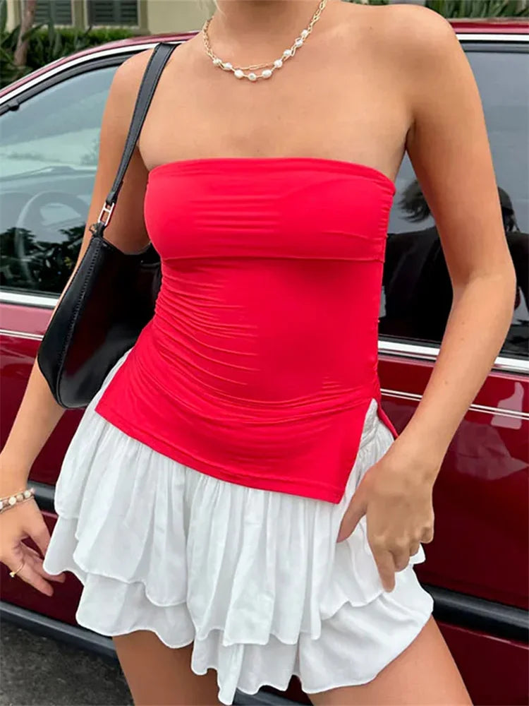 Minimalist Strapless Tube Crop Top with Slim Fit Contemporary Streetwear Style