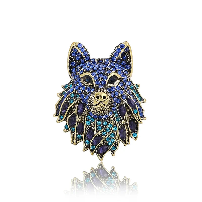 Crystal Wolf Head Statement Brooch for Alternative Fashion