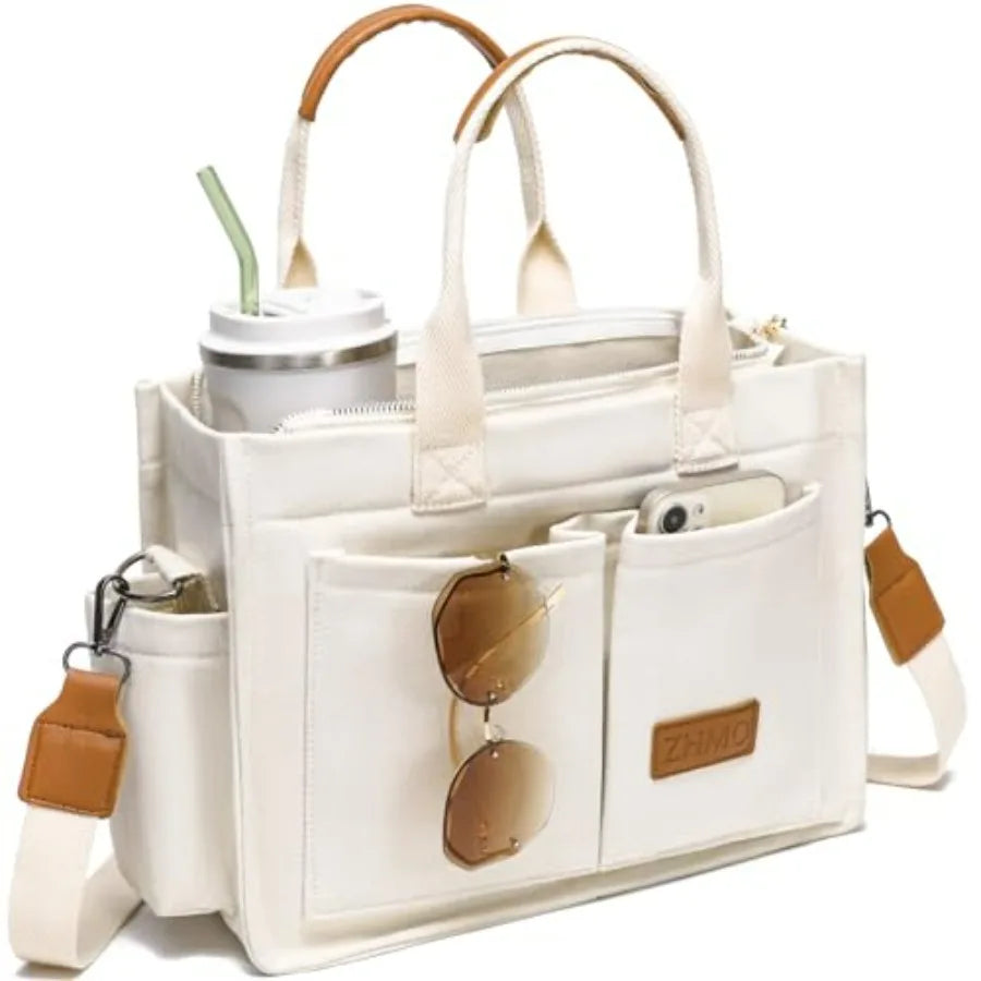 Utility Style Large Capacity Tote Shoulder Bag with Multi Pocket Design
