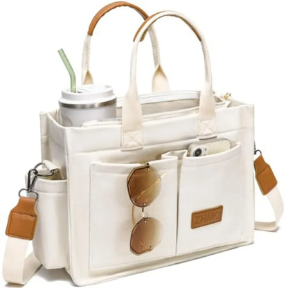 Utility Style Large Capacity Tote Shoulder Bag with Multi Pocket Design