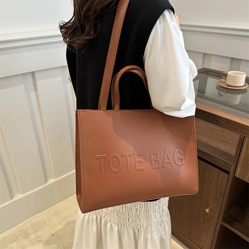Minimal Faux Leather Tote Shoulder Bag with Structured Everyday Design