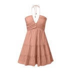Soft Peach Tiered Ruffle Mini Dress with Halter Tie Neckline