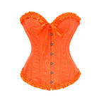 Jacquard Overbust Corset with Ruffled Trim, Structured Boning and Lace-Up Back