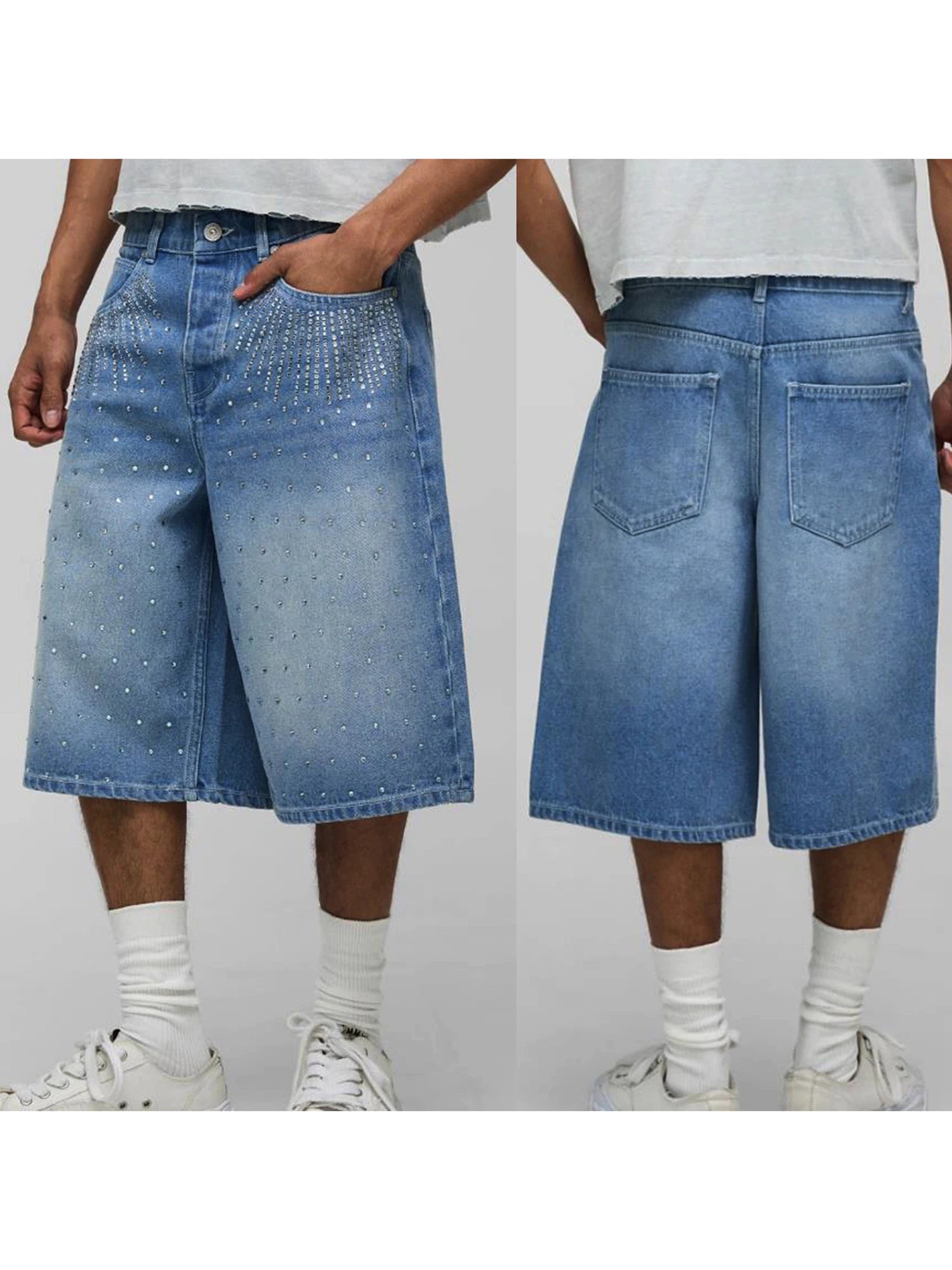 Men's Loose Knee Length Denim Style Shorts with Mid Rise Casual Everyday Comfort