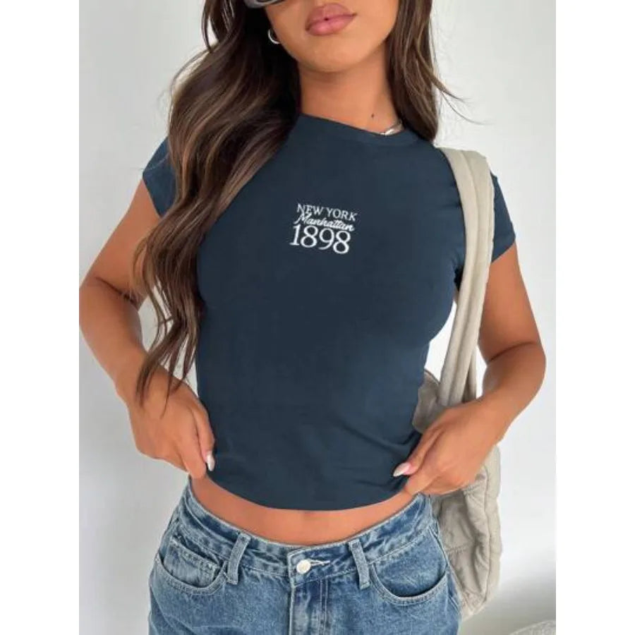 Ribbed Crop Tee with Minimal Typography Detail and Fitted Streetwear Style